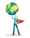 Business woman holding world globe