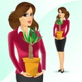 Business woman holding yucca plant