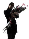 Business woman hugging flowers bouquet silhouette Royalty Free Stock Photo
