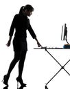 Business woman igniting computer computing silhouette