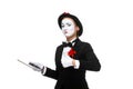 Business woman in the image mime holding tablet PC Royalty Free Stock Photo