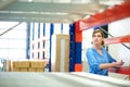 Business woman inspector doing inventory in a warehouse