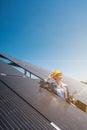 Business woman or investor inspecting her solar farm