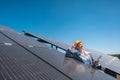 Business woman or investor inspecting her solar farm