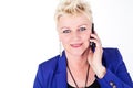 Business woman in jacket talking on the phone Royalty Free Stock Photo