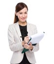 Business woman jot note on clipboard Royalty Free Stock Photo