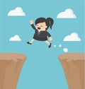 Business Woman jumping over the cliff Royalty Free Stock Photo