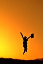 Business woman jumping and sunset silhouette Royalty Free Stock Photo