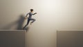 Business woman jumps over a gap