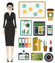 Business Woman kit. Female in business outfit, office clothes and stuff