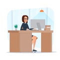 Business woman lady entrepreneur in a suit working on a laptop Royalty Free Stock Photo