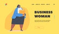 Business Woman Landing Page Template. Corpulent African Woman Wear Formal Dress, Confident Mature Female Character