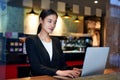 Business woman laptop cafe Royalty Free Stock Photo