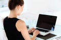 Business Woman with a laptop at the ÃÂ¾ffice Royalty Free Stock Photo