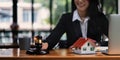 Business woman or lawyers discussing contract papers on wooden desk in office. Law, legal services, advice,Judge auction