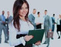 Business woman leading her team isolated over a white background. Royalty Free Stock Photo