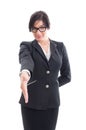 Business woman leaning for hand shake Royalty Free Stock Photo