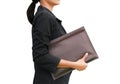 Business woman with leather bag isolated on white background Royalty Free Stock Photo