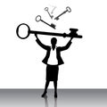 Business woman lifting key