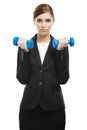 Business woman lifting weights Royalty Free Stock Photo