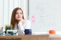 Business woman looking out the windows with confidence