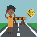 Business woman looking at road sign dead end. Royalty Free Stock Photo