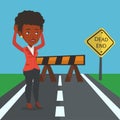 Business woman looking at road sign dead end. Royalty Free Stock Photo