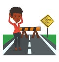 Business woman looking at road sign dead end. Royalty Free Stock Photo