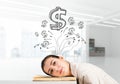 Business woman lying on desk with open book Royalty Free Stock Photo