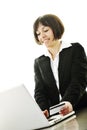 Business woman making online money transaction Royalty Free Stock Photo