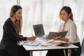 business woman making a presentation in front of colleagues Businesswoman consultant explaining financial Royalty Free Stock Photo