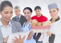 Business woman and man, doctor, chef and delivery man against white background