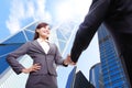 Business woman and man handshake Royalty Free Stock Photo