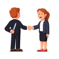 Business woman and man standing shaking hands Royalty Free Stock Photo