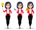 Business woman, manager, banker, set of three poses.