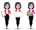 Business woman, manager, banker, set of three poses.