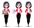 Business woman, manager, banker, set of three poses. Royalty Free Stock Photo