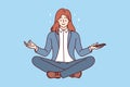 Business woman meditates and practices yoga to get rid of bad emotions or learn zen buddhism Royalty Free Stock Photo