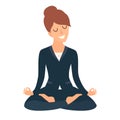 Business woman meditating. Concept of calm business, work at office. Happy worker. Business Woman in yoga pose, lotus position Royalty Free Stock Photo