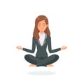 Business woman meditating isolated on white background.