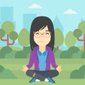 Business woman meditating in lotus position. Royalty Free Stock Photo