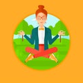 Business woman meditating in lotus position. Royalty Free Stock Photo