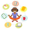 Business woman meditating in yoga lotus position.