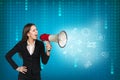 Business woman with megaphone is yelling Royalty Free Stock Photo