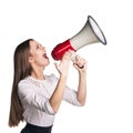 Business woman with megaphone Royalty Free Stock Photo