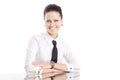 Business woman mirror table smile Royalty Free Stock Photo