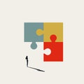 Business woman missing puzzle piece vector concept. Symbol of solution, problem and challenge. Minimal illustration.