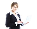 Business woman with modern popular laptop Royalty Free Stock Photo