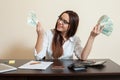 Business woman with money fans in hands Royalty Free Stock Photo