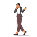 Business Woman Morning Takeaway Drink Refreshment. Young Businesswoman Character in Formal Wear Drinking Coffee